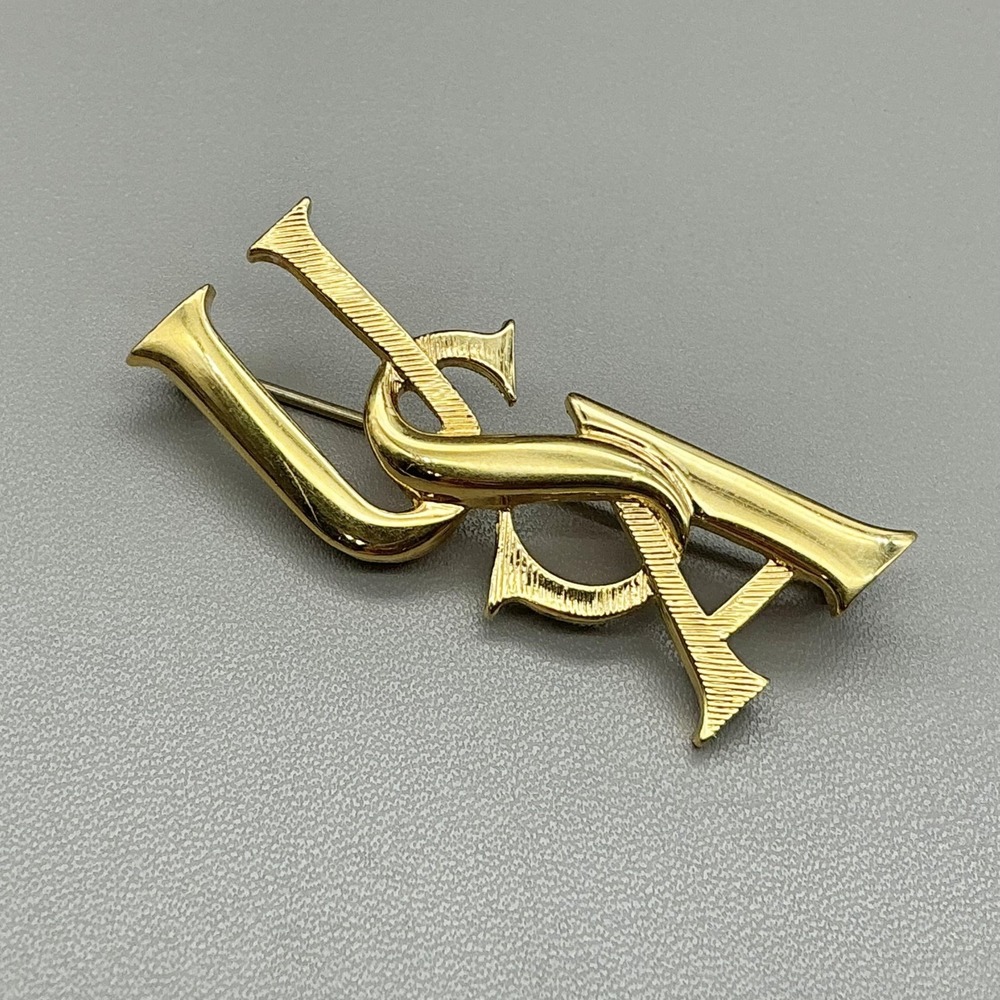 Vintage Napier USA Monogram‎ Letter Brooch Pin Gold Tone Textured Signed 1.75"